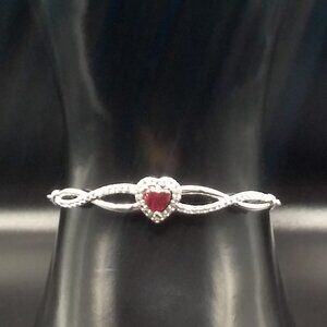 925 Sterling Silver HELZBERG Lab Created Ruby Heart Infinity Sapphires Bracelet